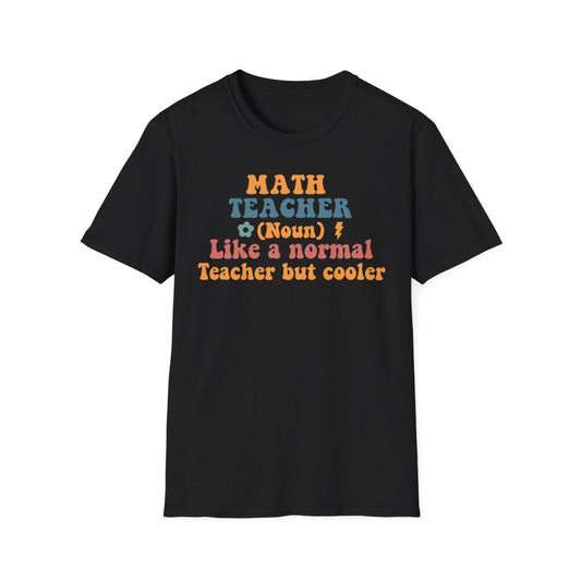 navy t-shirt with retro math teacher funny graphic design