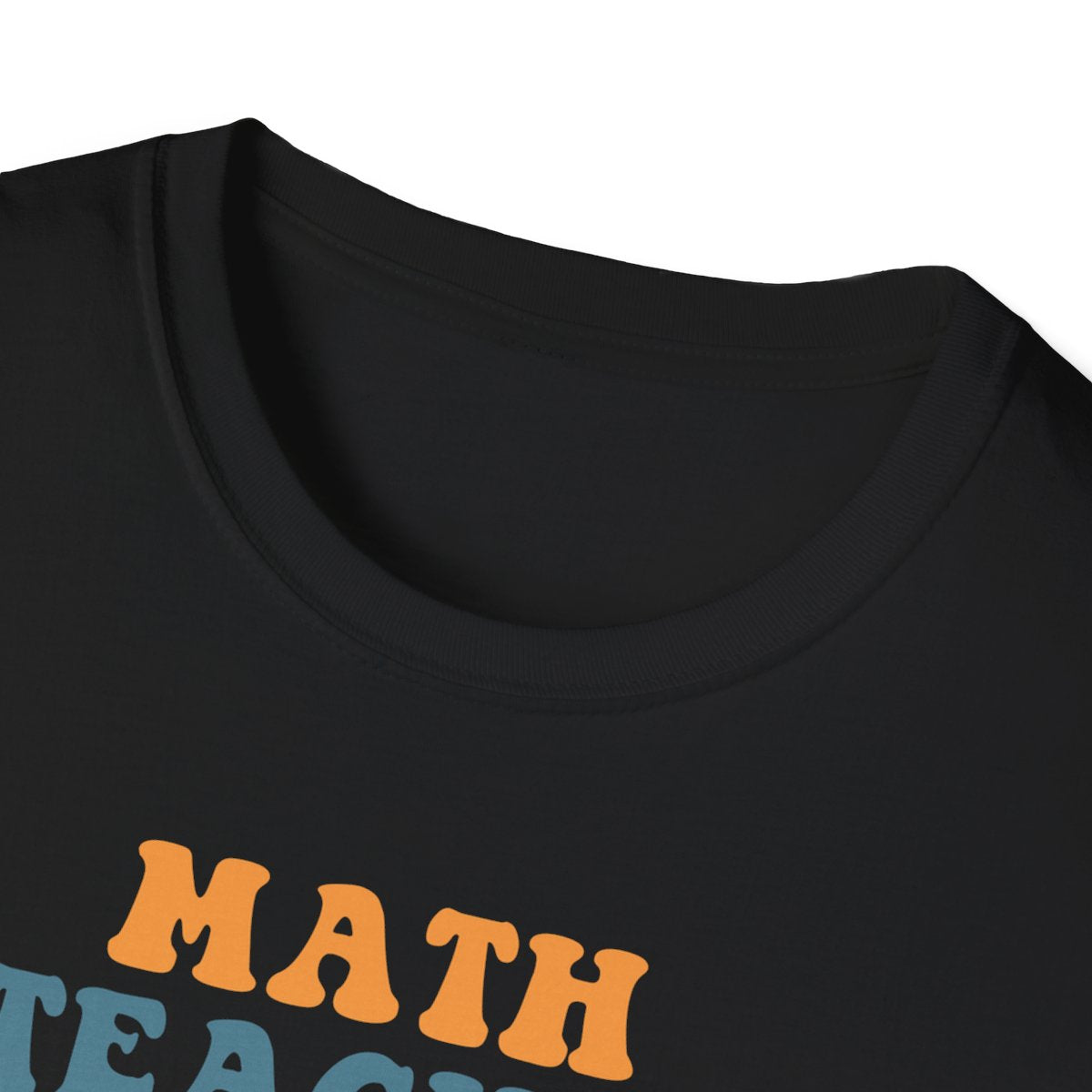 close-up detail of retro math teacher graphic print on cotton tee