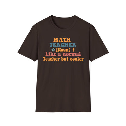 dark chocolate t-shirt with bold retro math design for teachers