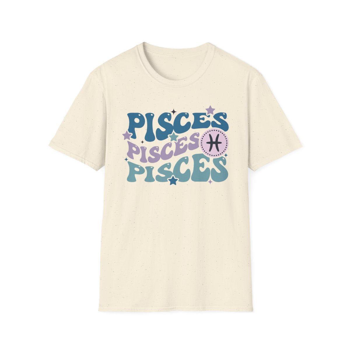 black t-shirt with soft pastel Pisces astrology graphic