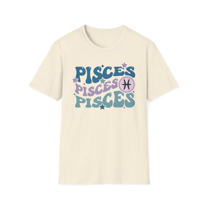 black t-shirt with soft pastel Pisces astrology graphic
