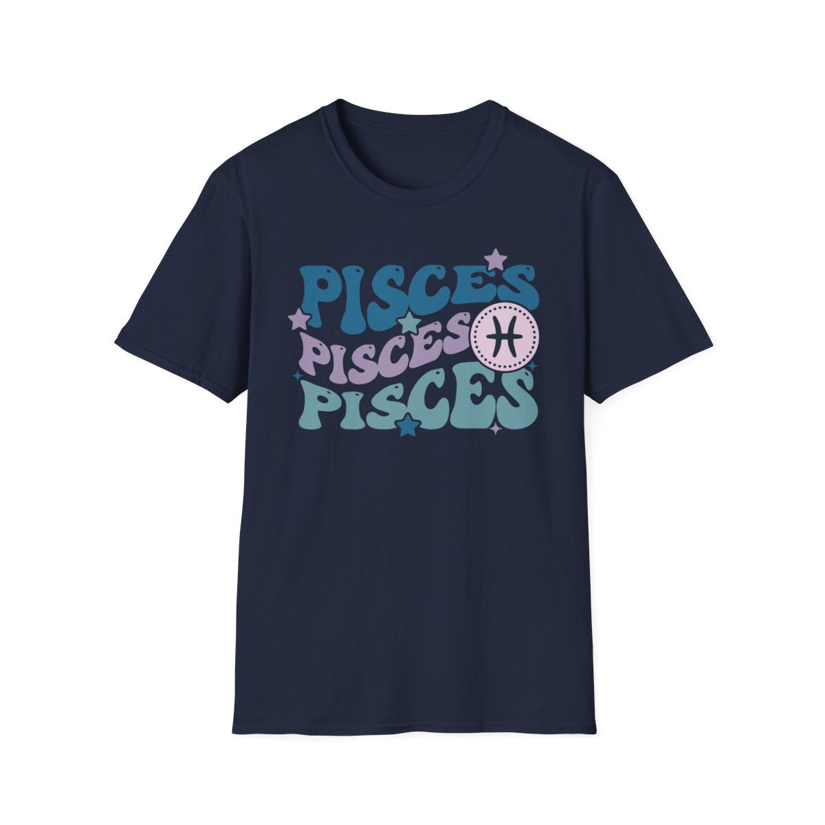 navy t-shirt with vintage-style Pisces astrology print