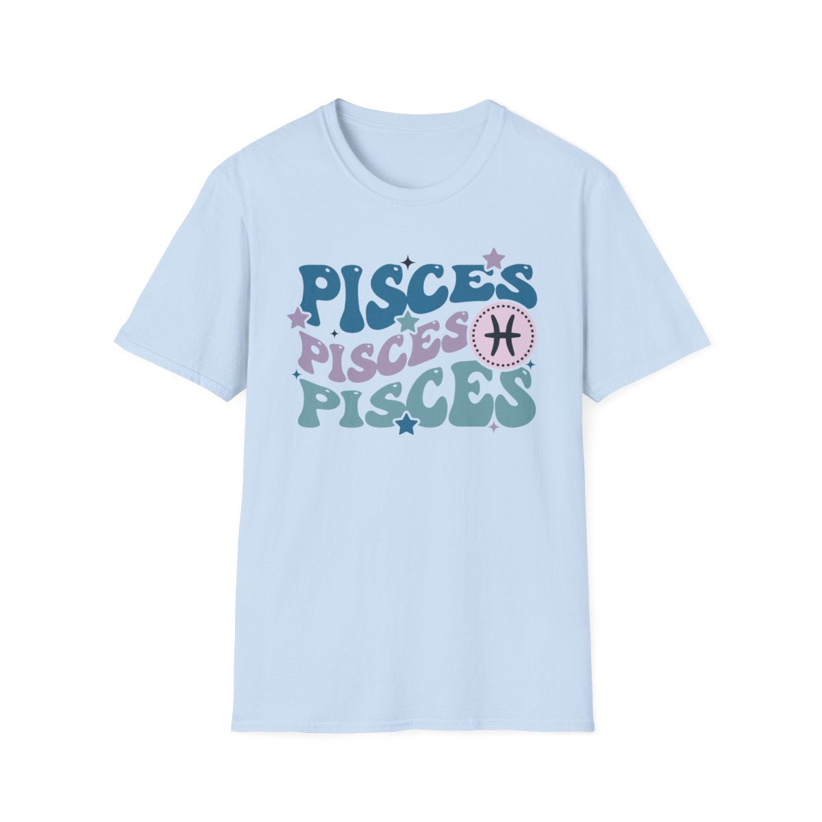 dark chocolate t-shirt with bold retro Pisces zodiac print