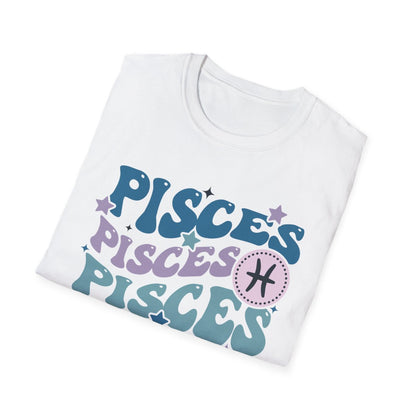 multiple colour options of Retro Pisces zodiac t-shirt displayed flat lay
