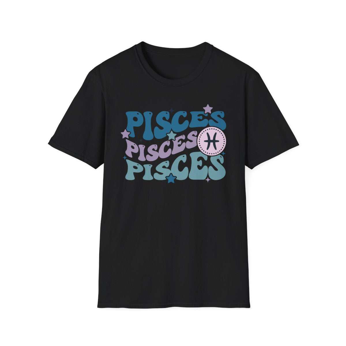 white t-shirt featuring retro Pisces zodiac constellation design