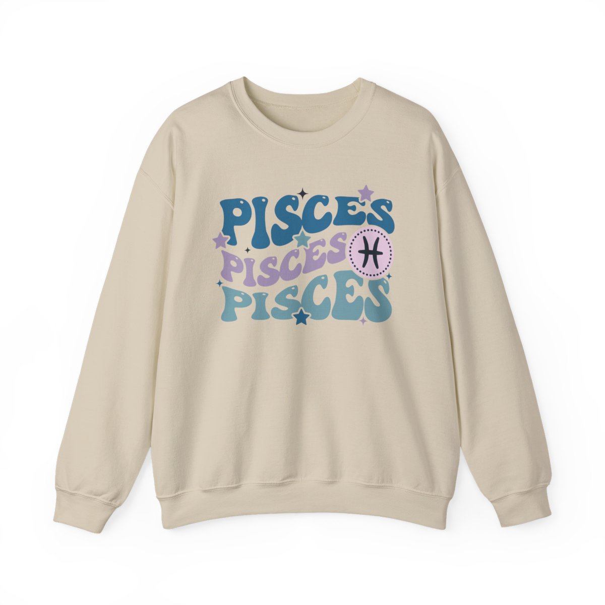 white sweatshirt with Pisces star sign illustration and vintage retro style design