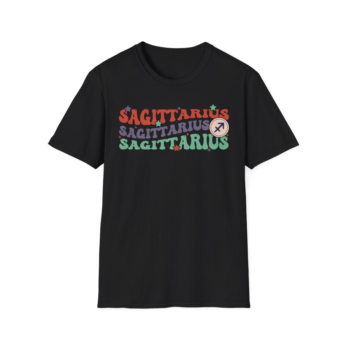 light blue t-shirt with retro sagittarius zodiac graphic design