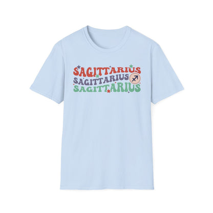 dark chocolate t-shirt with vintage sagittarius astrology graphic