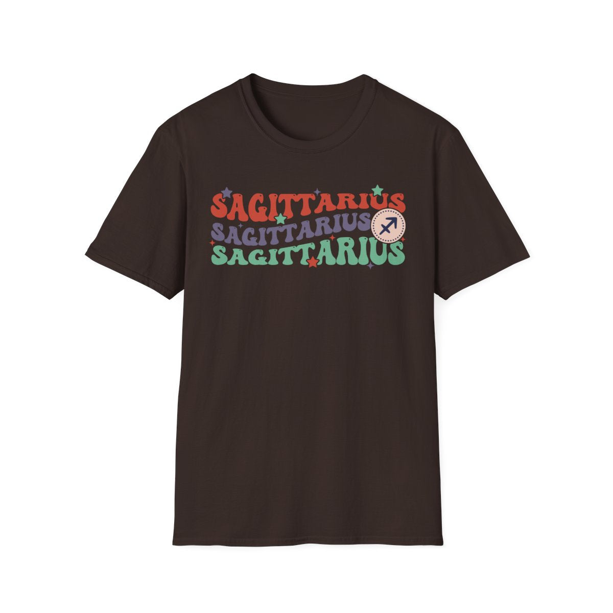 retro sagittarius zodiac tee in natural colour with printed design