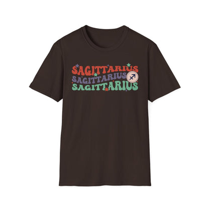 retro sagittarius zodiac tee in natural colour with printed design