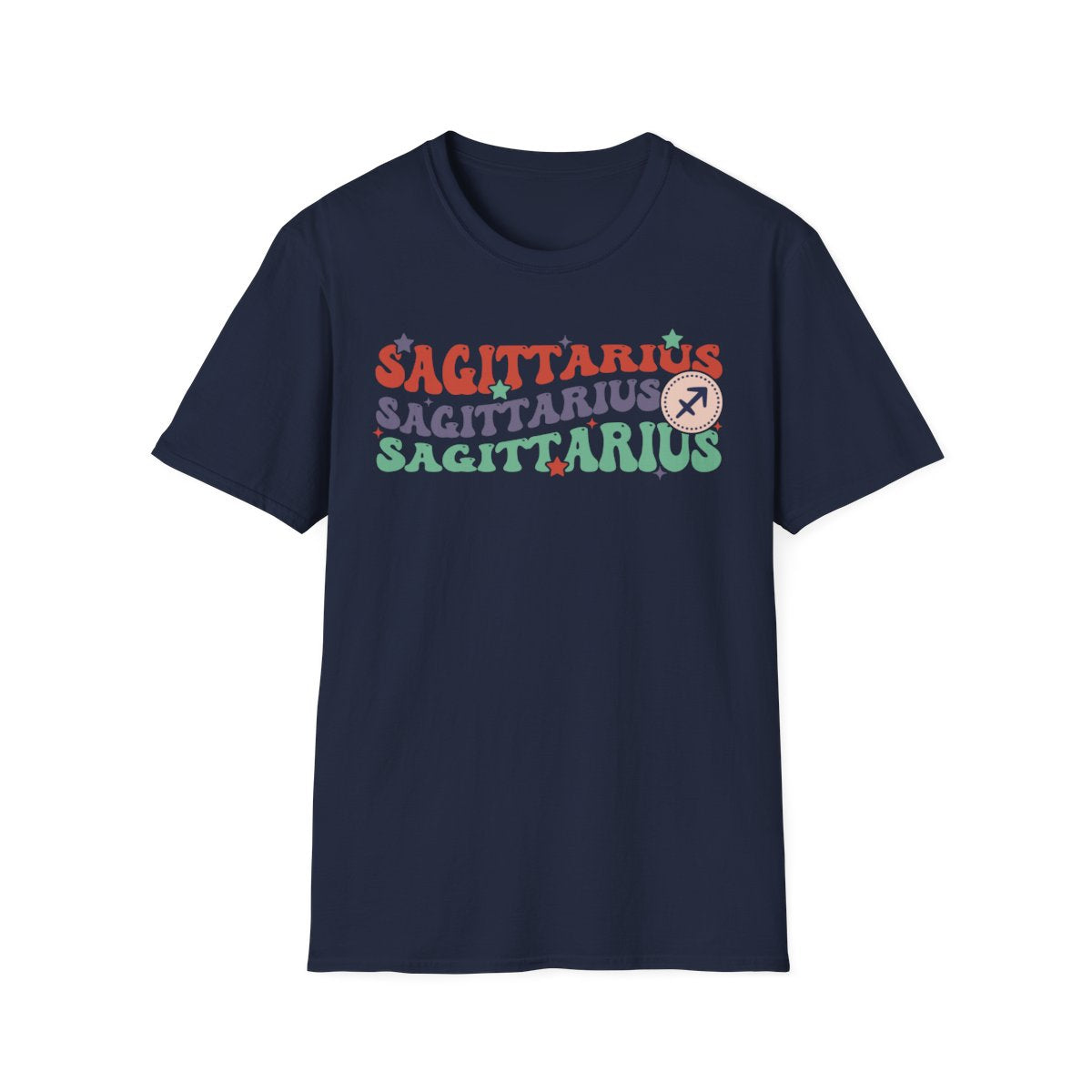 navy t-shirt featuring vintage-inspired sagittarius astrology print