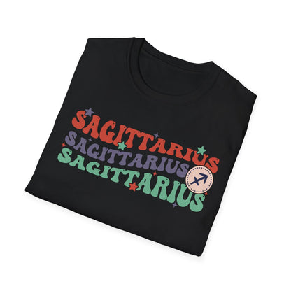 vintage-style zodiac sagittarius graphic tee available in multiple colours