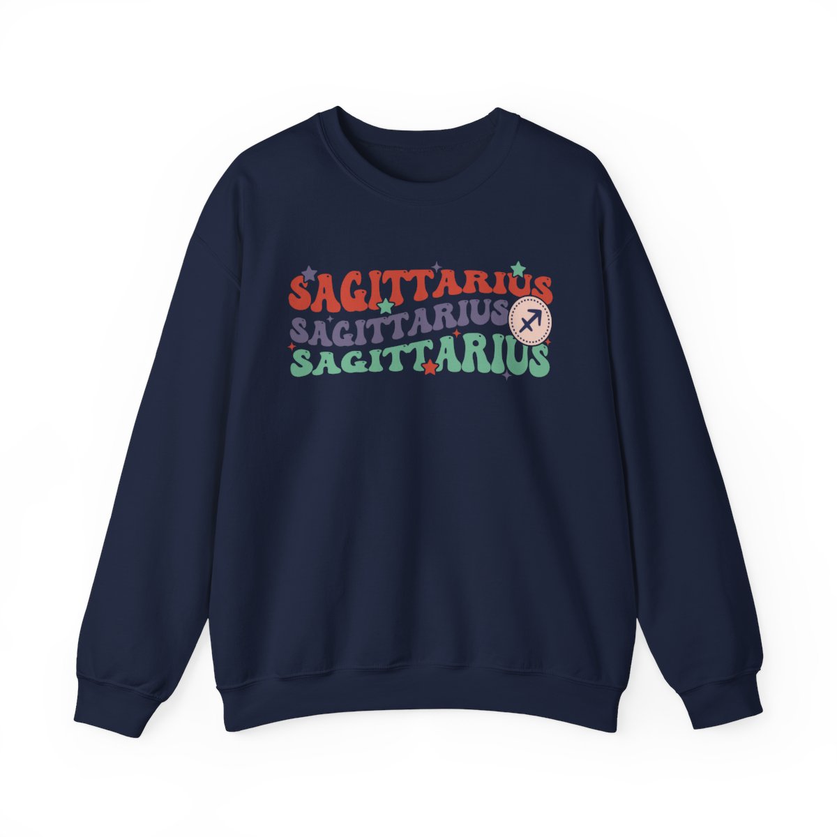 light pink sweatshirt with retro sagittarius zodiac sign design