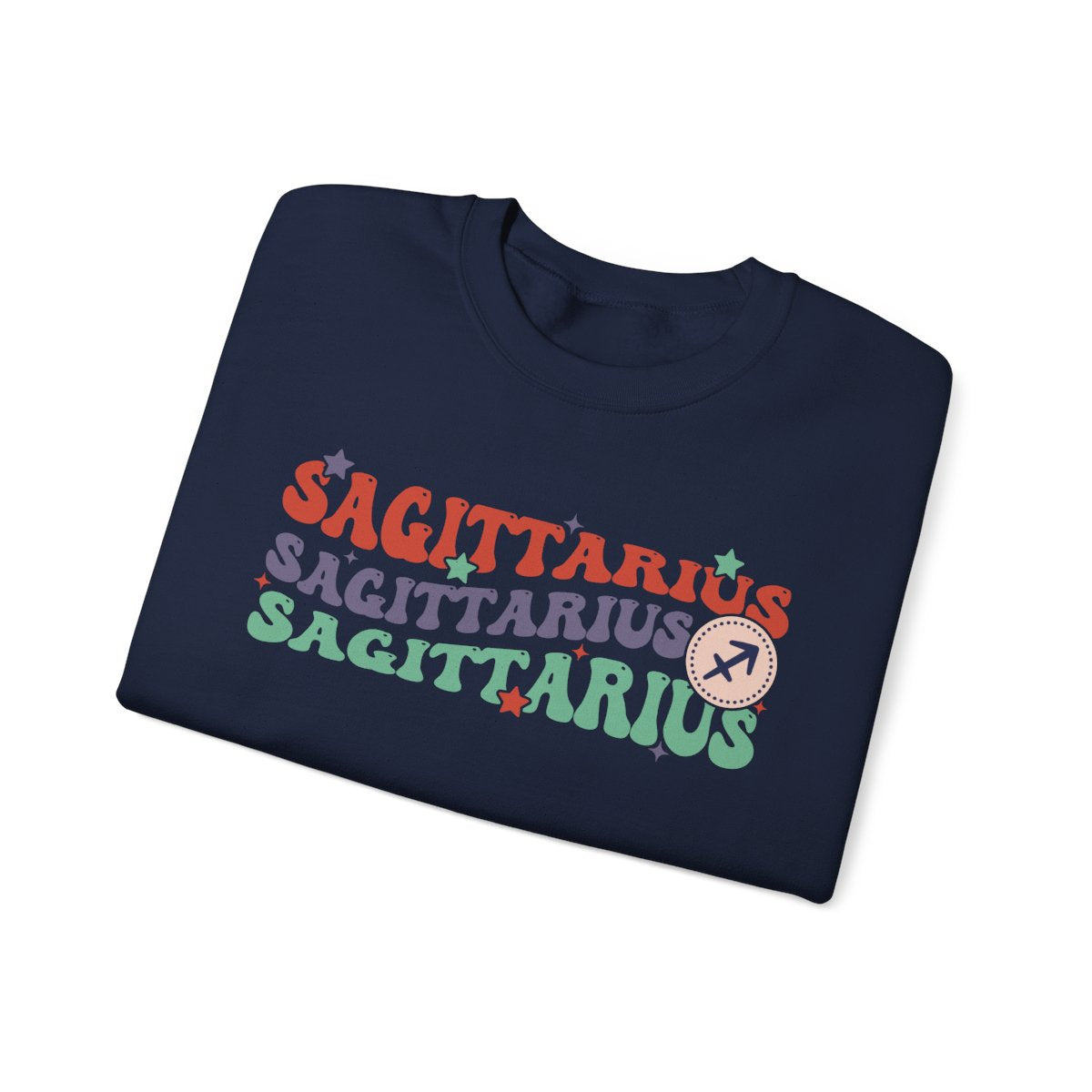 retro sagittarius zodiac sweatshirt shown in multiple colours