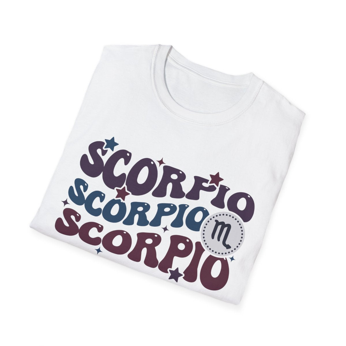 close-up of scorpio zodiac graphic print on soft cotton tee