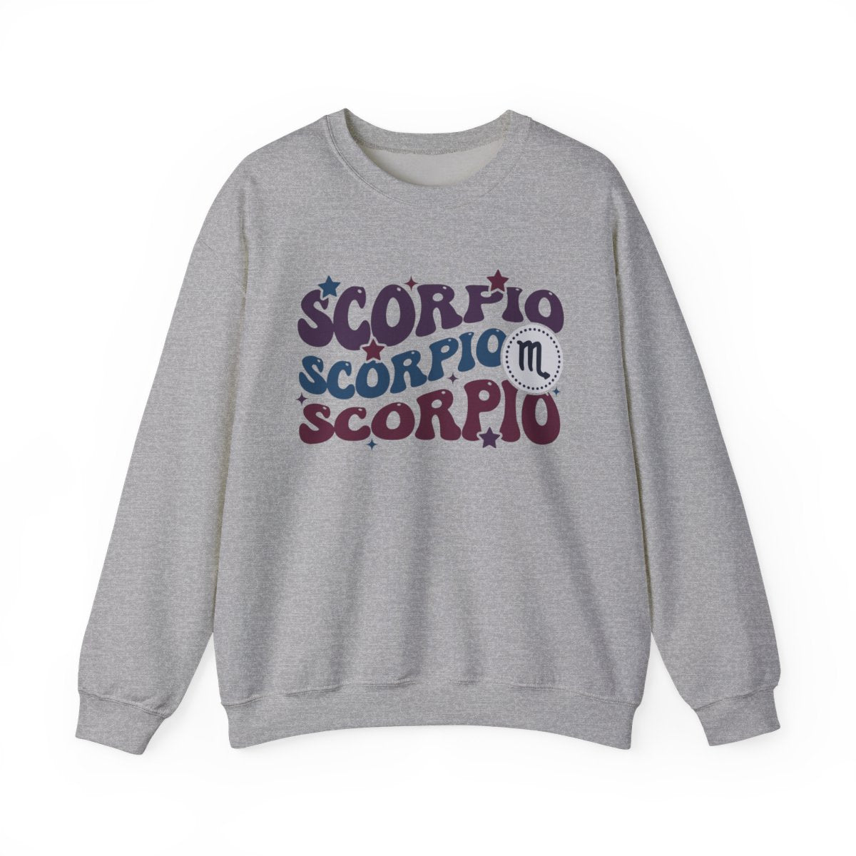 white sweatshirt with retro scorpio zodiac sign print and vintage-inspired colours