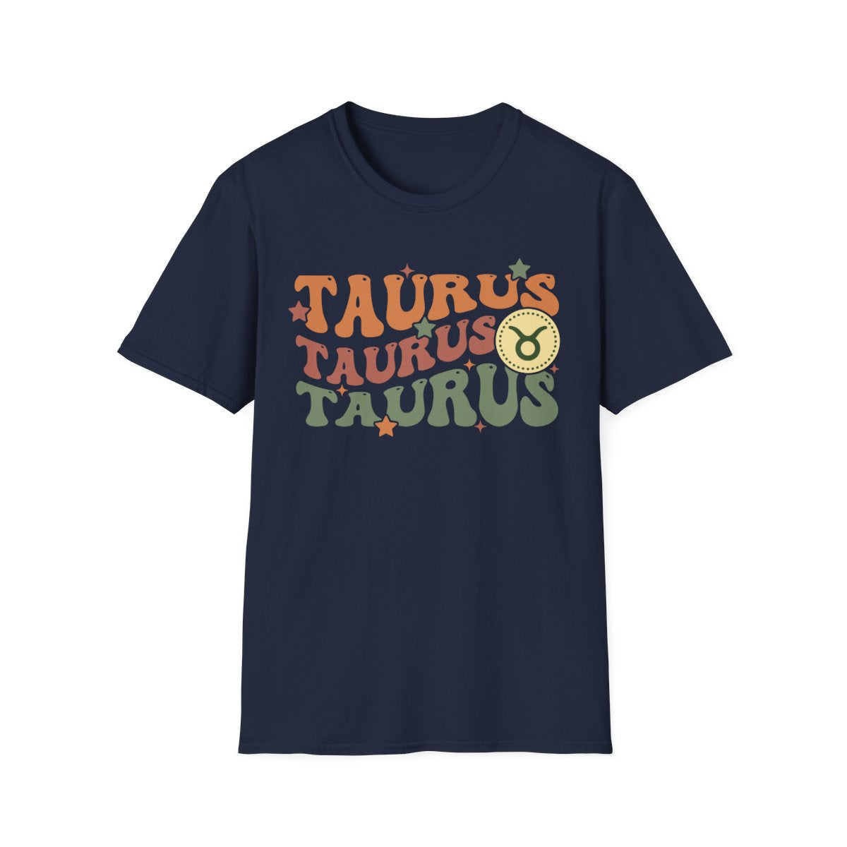 navy t-shirt featuring vintage-style taurus astrology print