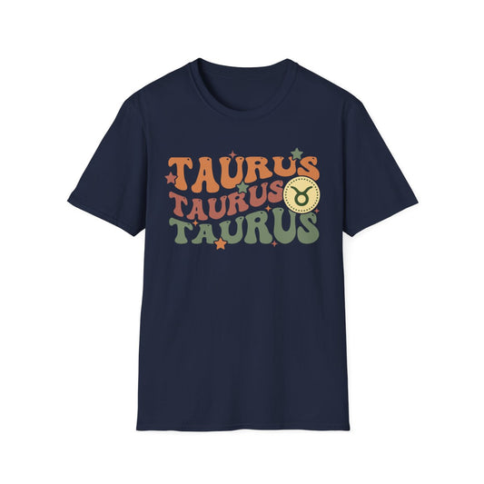 navy t-shirt featuring vintage-style taurus astrology print