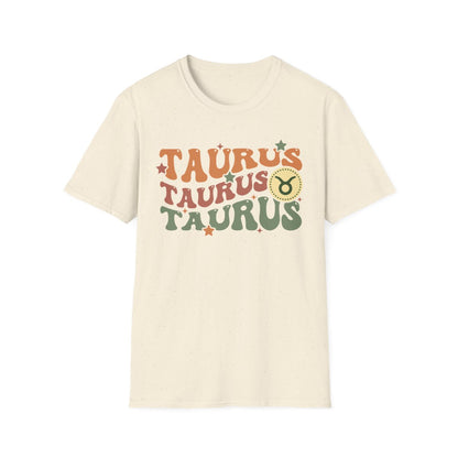 white t-shirt with retro taurus zodiac and horoscope graphic