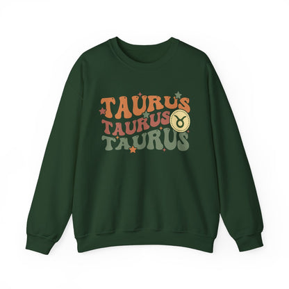 black sweatshirt with groovy taurus astrology graphic