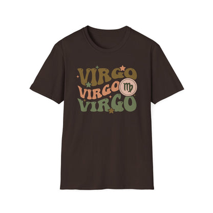 light blue t-shirt with retro virgo zodiac graphic design