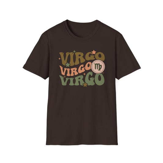 light blue t-shirt with retro virgo zodiac graphic design