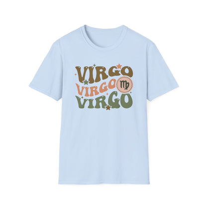 light blue virgo astrology t-shirt detail shot