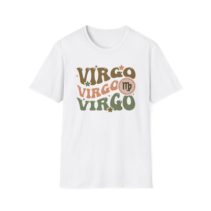 dark chocolate t-shirt with retro virgo zodiac print