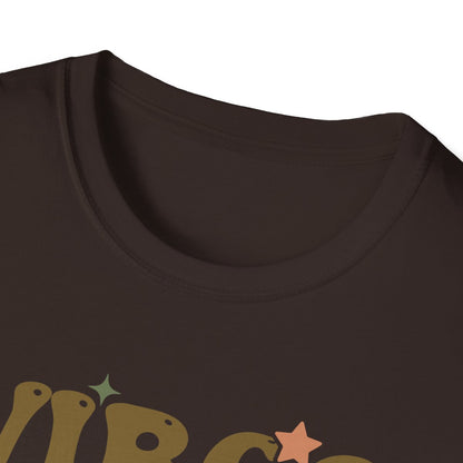navy virgo zodiac graphic tee on model