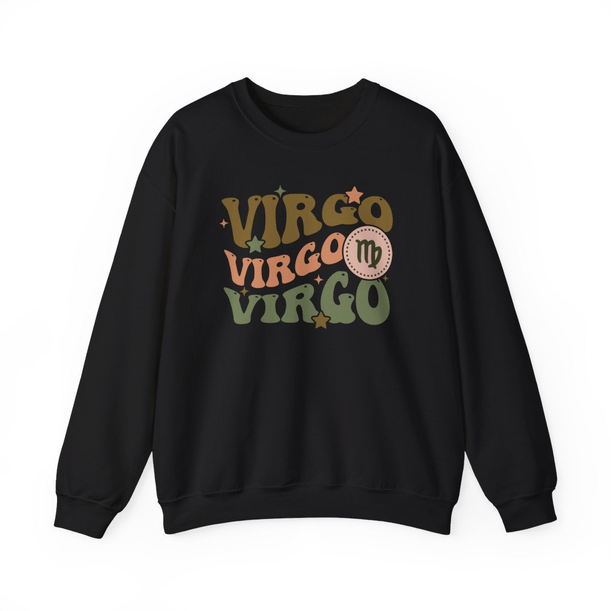 retro virgo zodiac sweatshirt with groovy vintage typography and celestial design