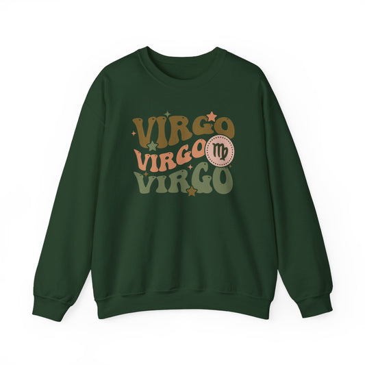 light pink sweatshirt with retro virgo astrology zodiac sign graphic