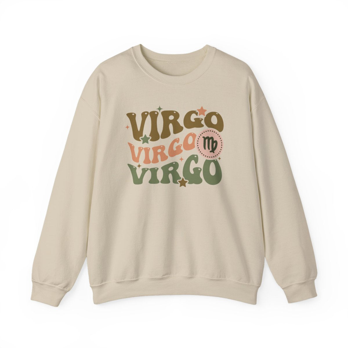forest green sweatshirt with groovy retro virgo zodiac astrology graphic