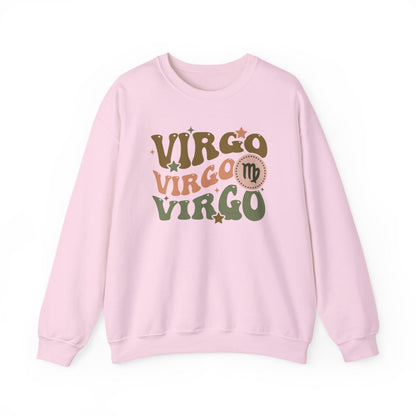 black sweatshirt with retro virgo celestial zodiac design