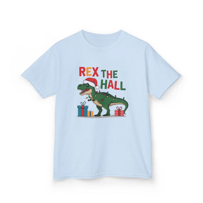 light blue kids t-shirt with funny christmas dino design