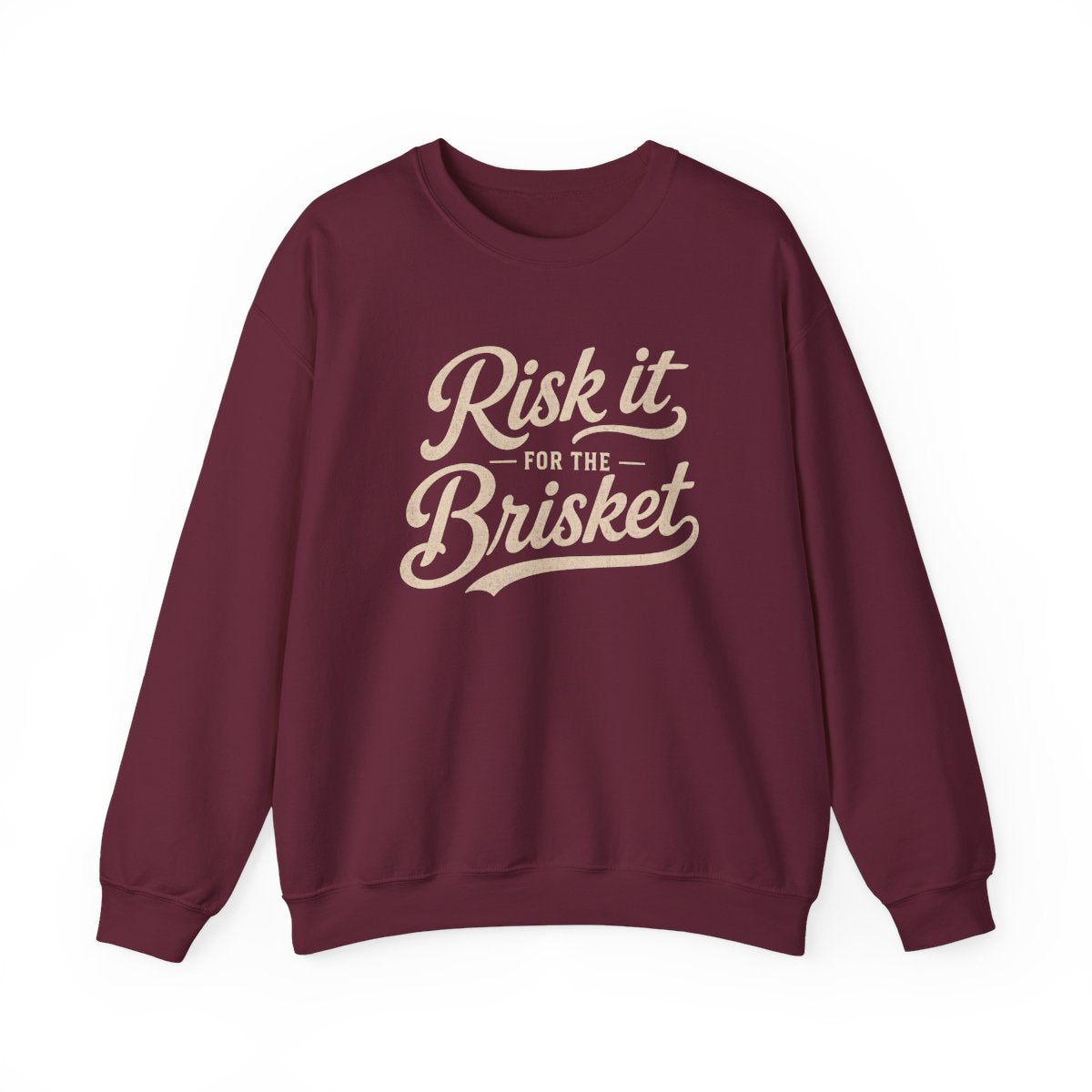 maroon sweatshirt with bbq grill master graphic print front view