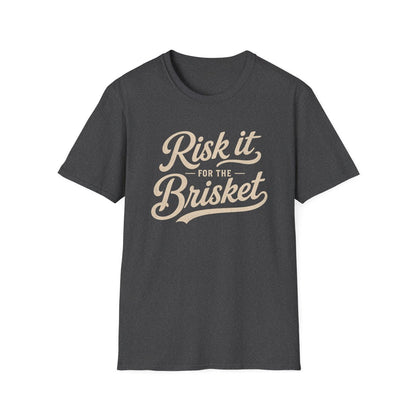 military green t-shirt with risk it for the brisket barbecue design