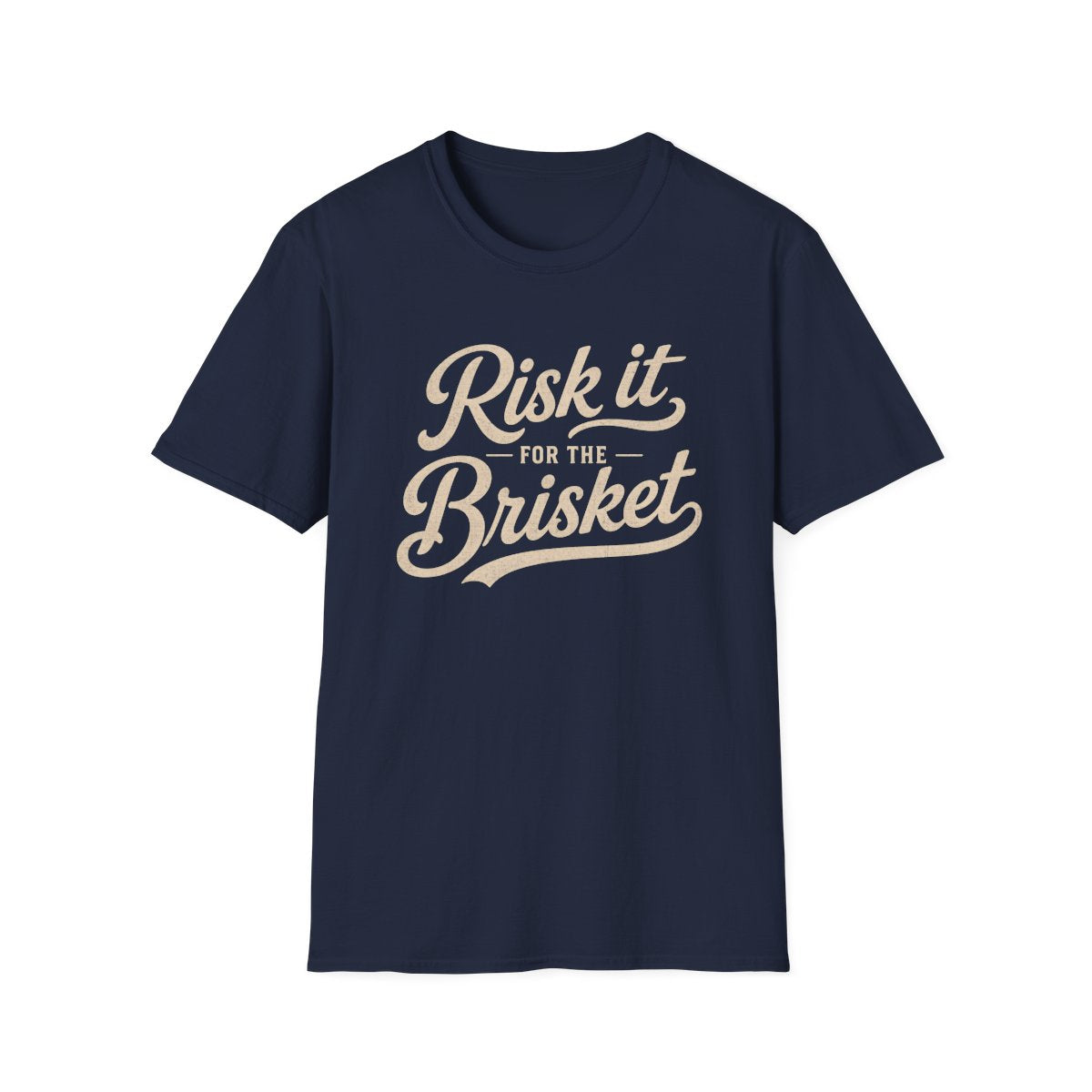 navy t-shirt with risk it for the brisket funny bbq print