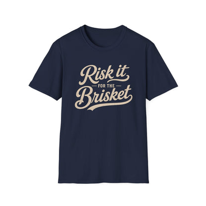navy t-shirt with risk it for the brisket funny bbq print