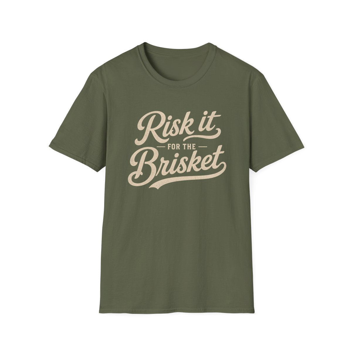 dark heather t-shirt with risk it for the brisket funny bbq graphic