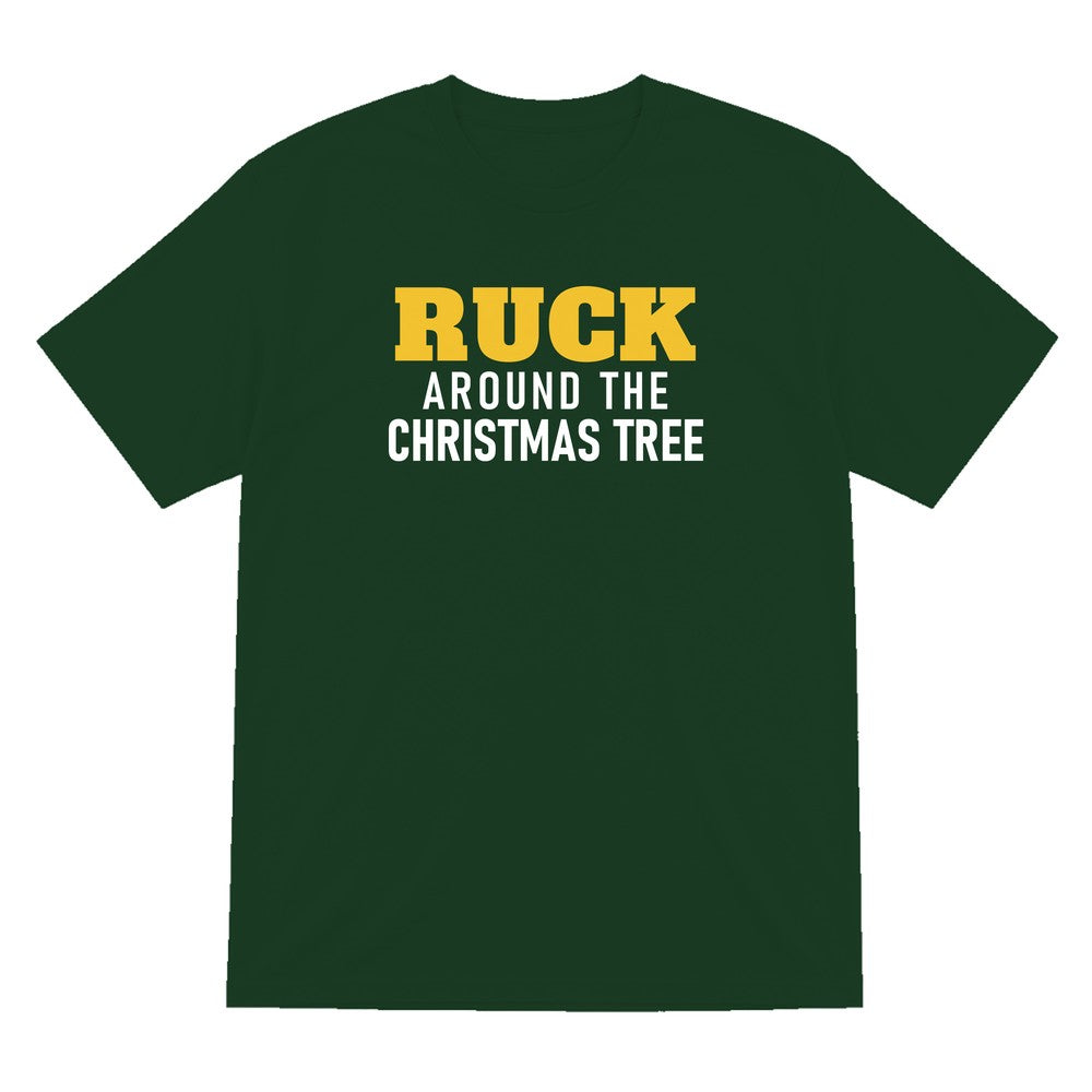 Ruck Around The Christmas Tree Funny Rugby Christmas Jumper & T-Shirt T-Shirt in Forest Green