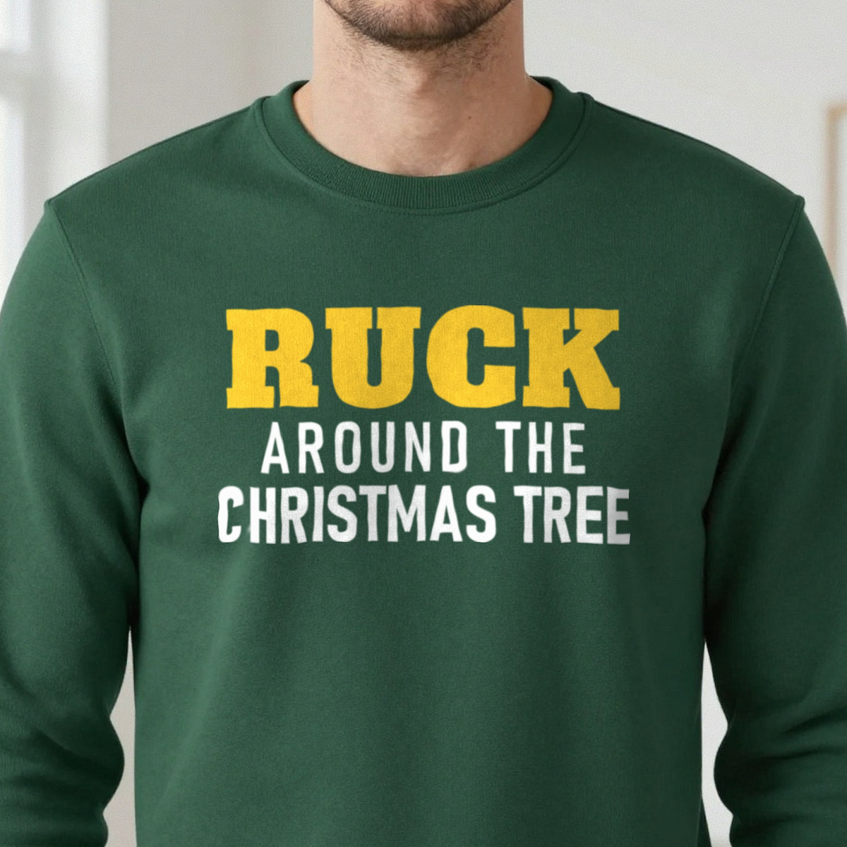 Ruck Around The Christmas Tree Funny Rugby Christmas Jumper & T-Shirt close-up