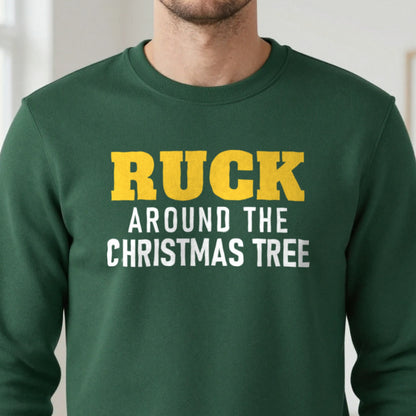 Ruck Around The Christmas Tree Funny Rugby Christmas Jumper & T-Shirt close-up