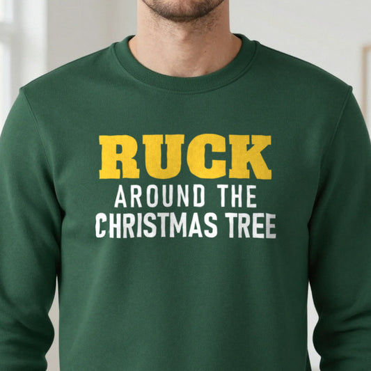 Ruck Around The Christmas Tree Funny Rugby Christmas Jumper & T-Shirt close-up