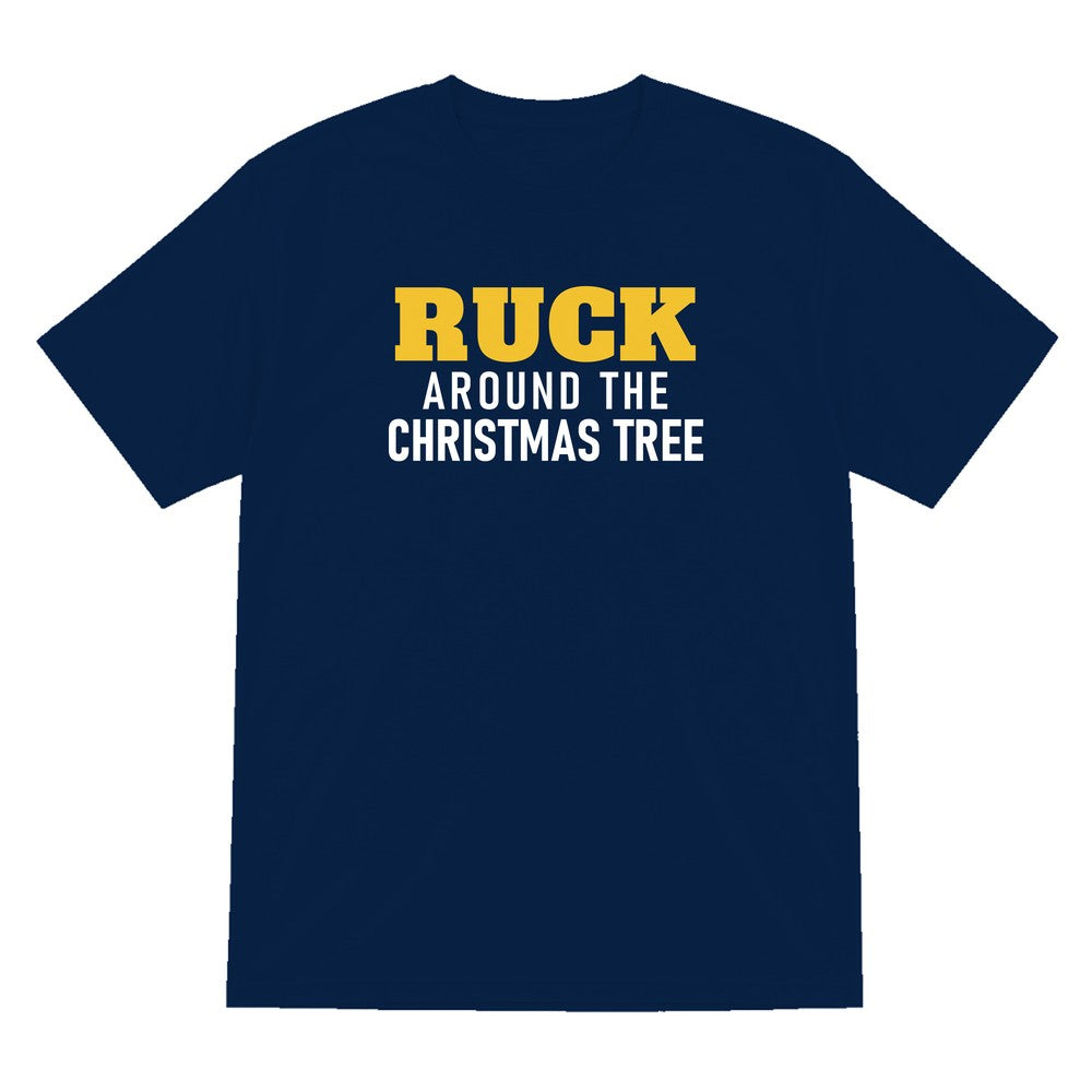 Ruck Around The Christmas Tree Funny Rugby Christmas Jumper & T-Shirt T-Shirt in Navy