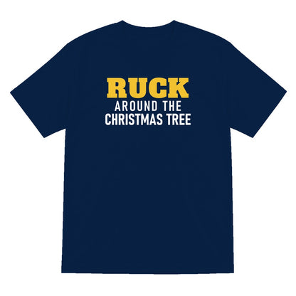 Ruck Around The Christmas Tree Funny Rugby Christmas Jumper & T-Shirt T-Shirt in Navy
