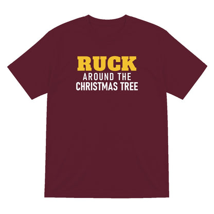 Ruck Around The Christmas Tree Funny Rugby Christmas Jumper & T-Shirt T-Shirt in Maroon