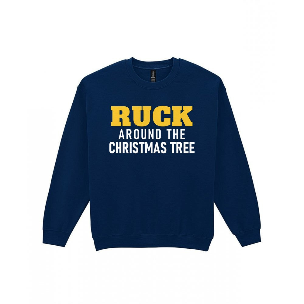Ruck Around The Christmas Tree Funny Rugby Christmas Jumper & T-Shirt Sweatshirt in Navy