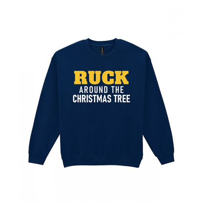 Ruck Around The Christmas Tree Funny Rugby Christmas Jumper & T-Shirt Sweatshirt in Navy