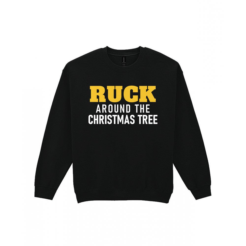 Ruck Around The Christmas Tree Funny Rugby Christmas Jumper & T-Shirt Sweatshirt in Black