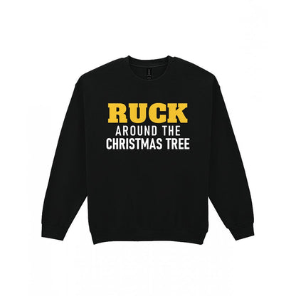 Ruck Around The Christmas Tree Funny Rugby Christmas Jumper & T-Shirt Sweatshirt in Black